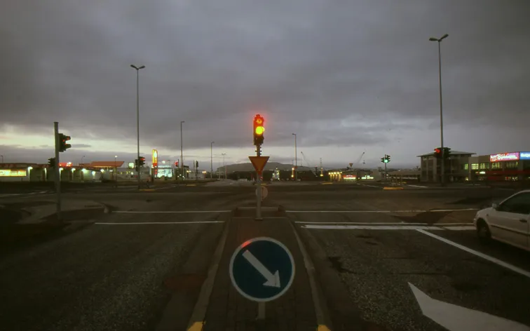traffic light at night in Iceland