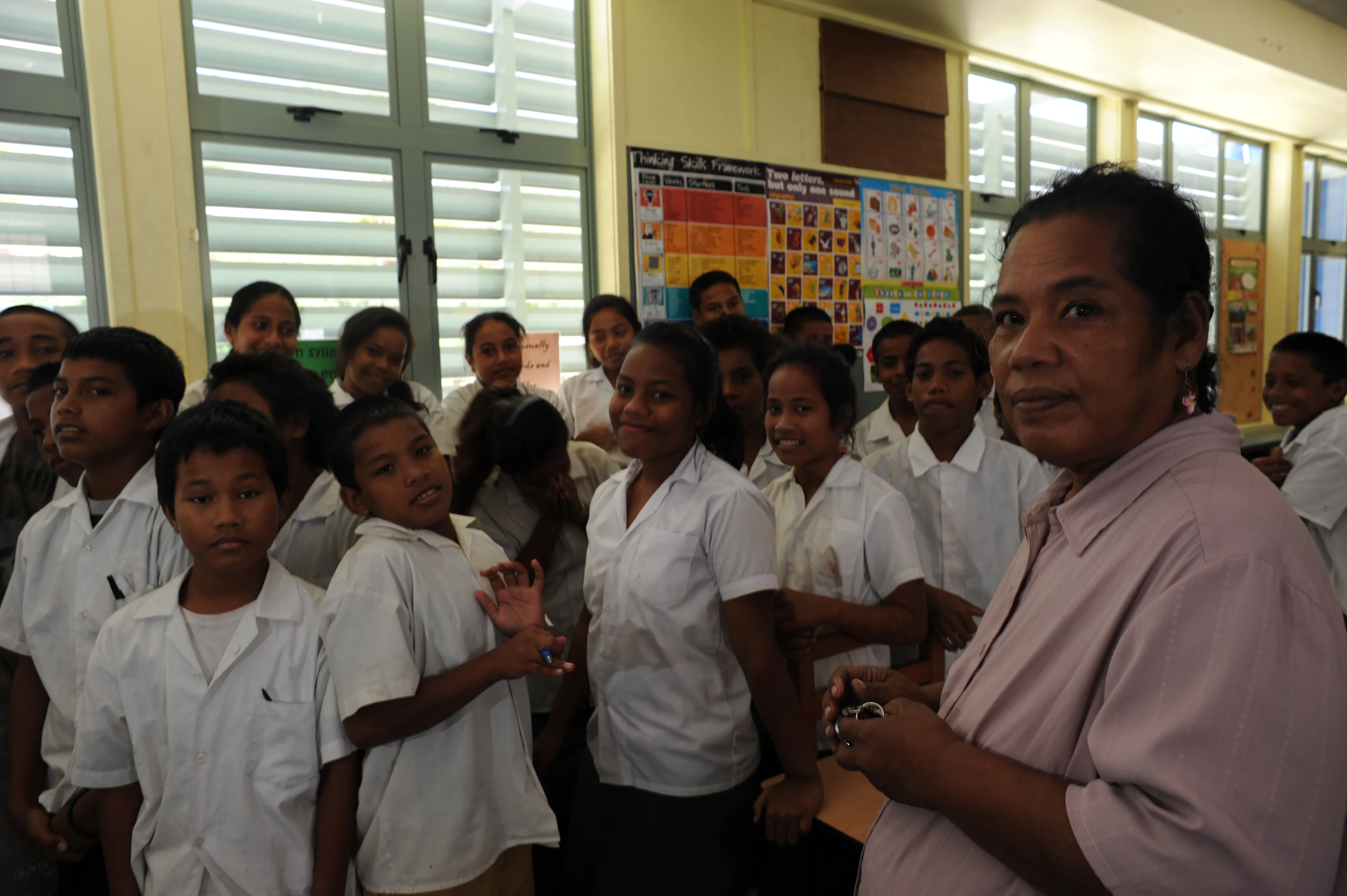 Nauru school pupils with teacher