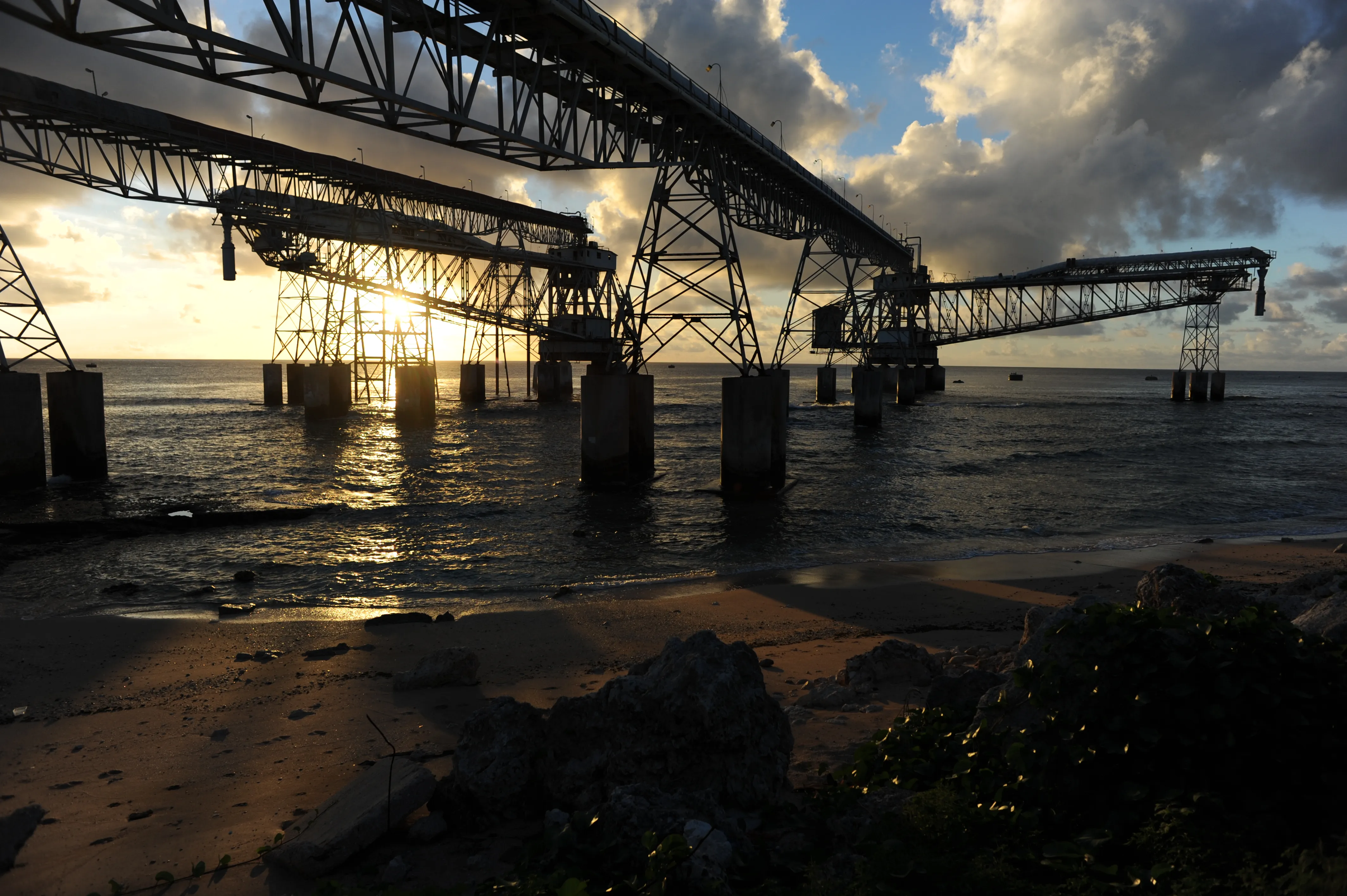 dusk in nauru extraction facilities by the sea