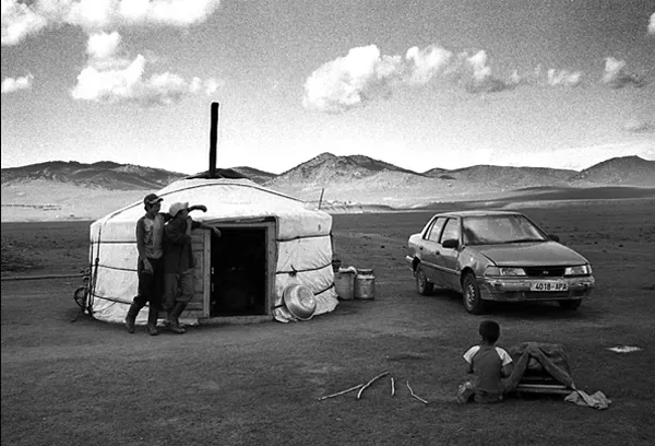 ger mongolian tent car and family